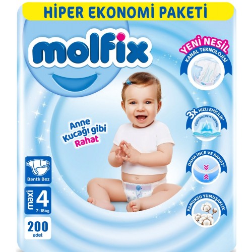 Molfix Bebek Bezi Ultra Fırsat Paketi Maxi 4 No 200 lü